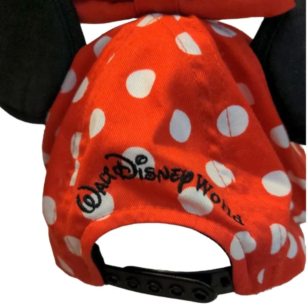 DISNEY Parks Red Black Minnie Mouse Ears Bow Polka Dot Baseball Hat Youth